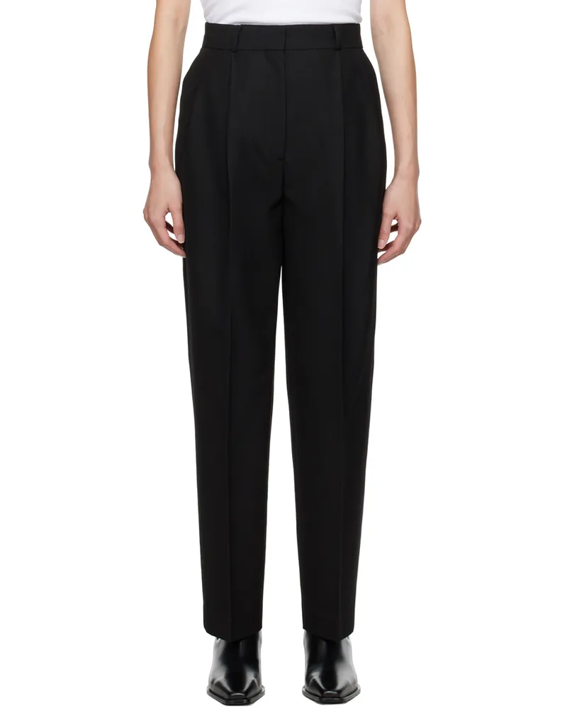 Totême Black Double-Pleated Trousers 001