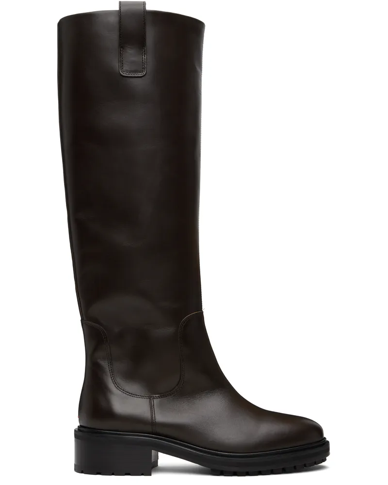 aeyde Brown Henry Leather Knee-High Boots Moka