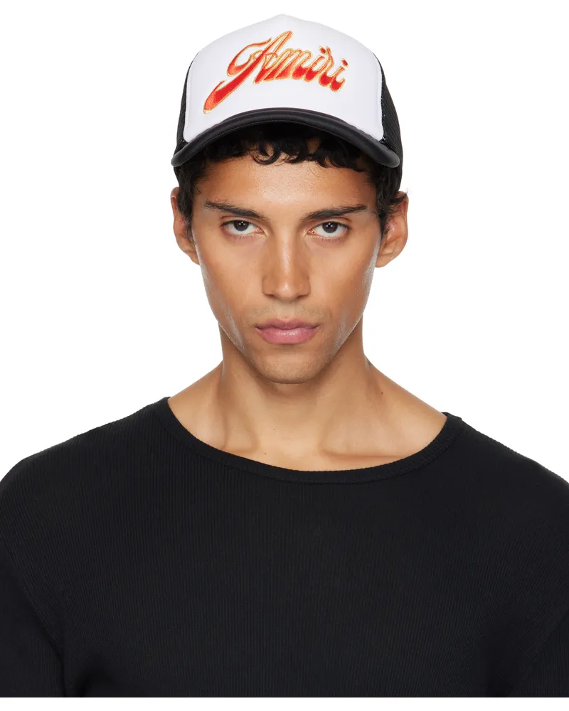 Amiri White & Black 'AMIRI' Groovy Trucker Cap Black