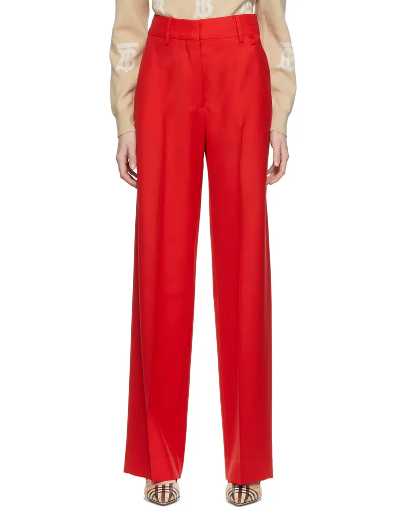 Burberry Red Wool Motif Trousers Bright