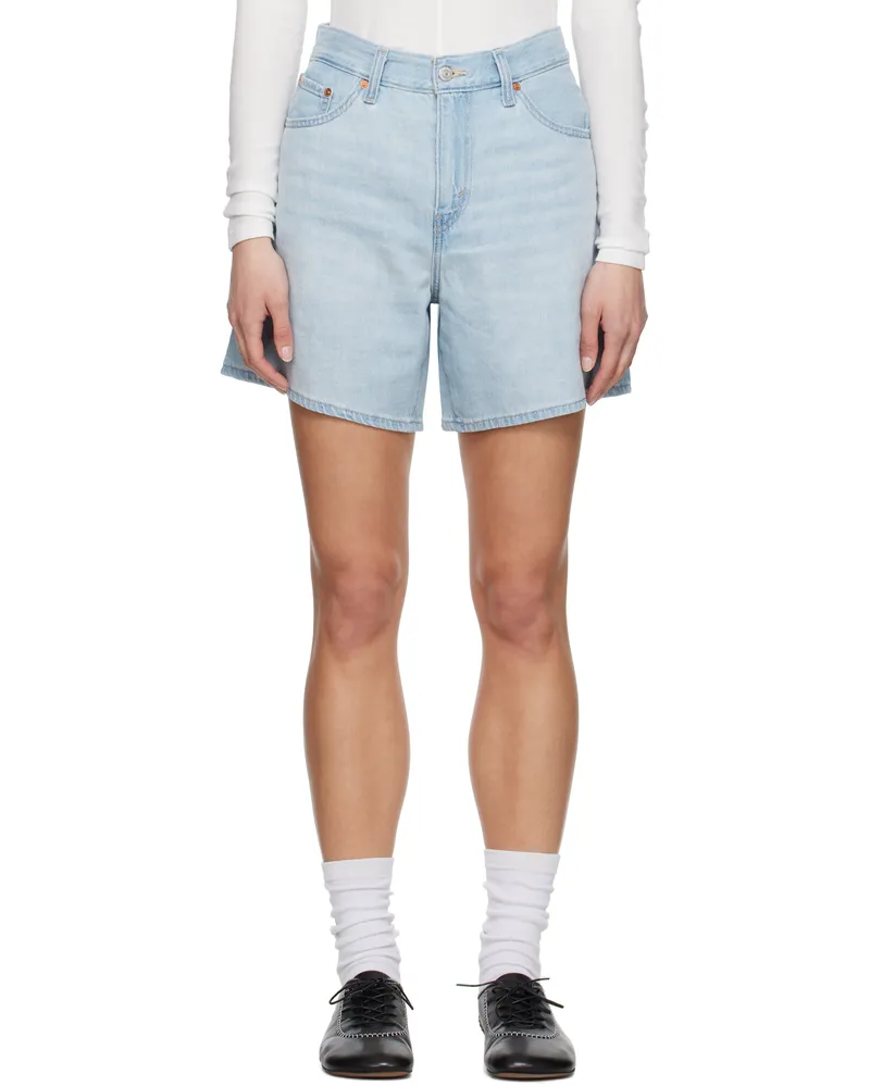 Levi's Blue High Rise Baggy Linen+ Lightweight Denim Shorts Luxury