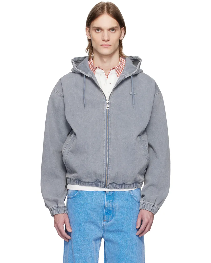 Lacoste Gray Washed Effect Hooded Denim Jacket Fni