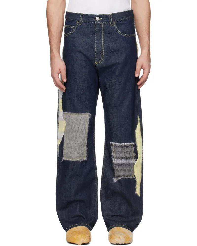 Marni Blue Wool Patched Bull Denim Jeans Dmb99
