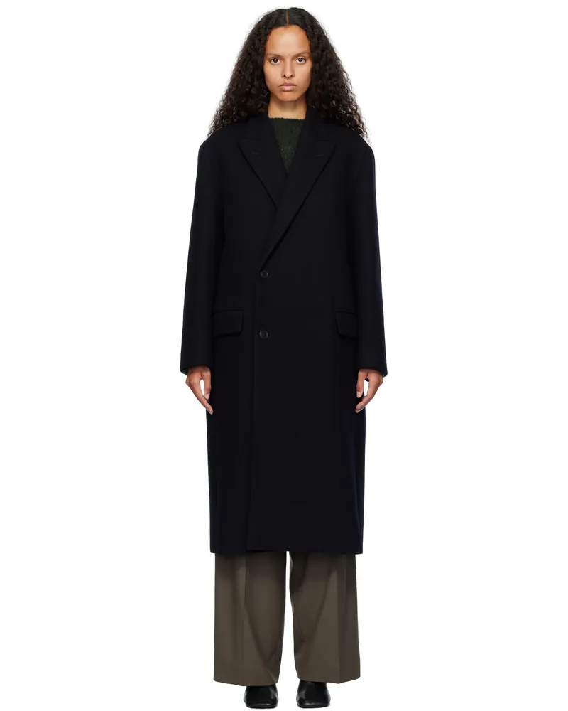 AURALEE Navy Sponge Wool Melton Chesterfield Coat Dark