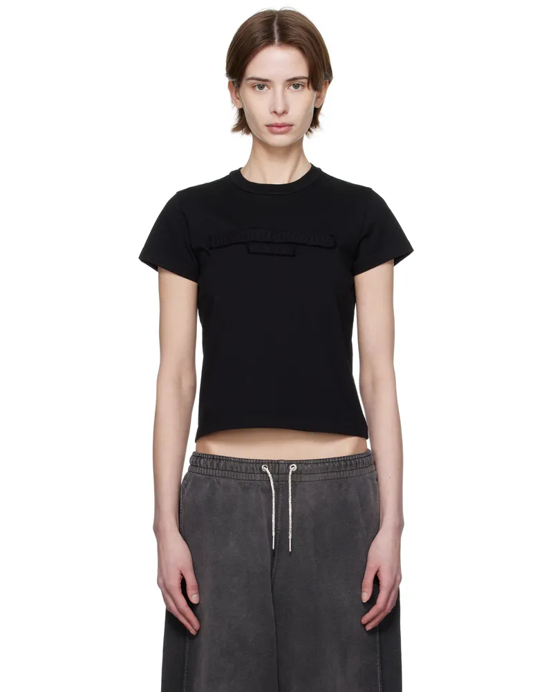 Alexander Wang Black Distressed Logo Shrunken T-shirt Black