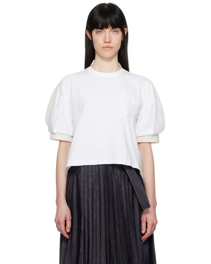Sacai Off-White Spun Organza & Cotton Jersey T-shirt 817
