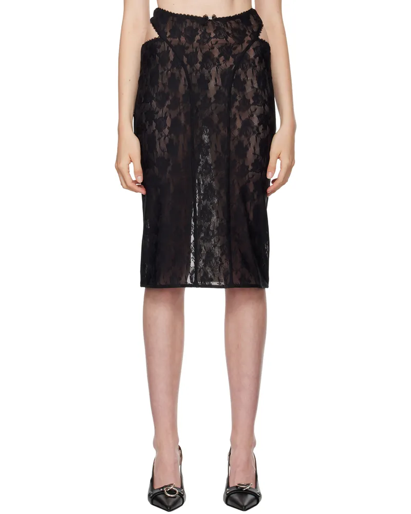 MISBHV Black Lace Cut Out Midi Skirt Black