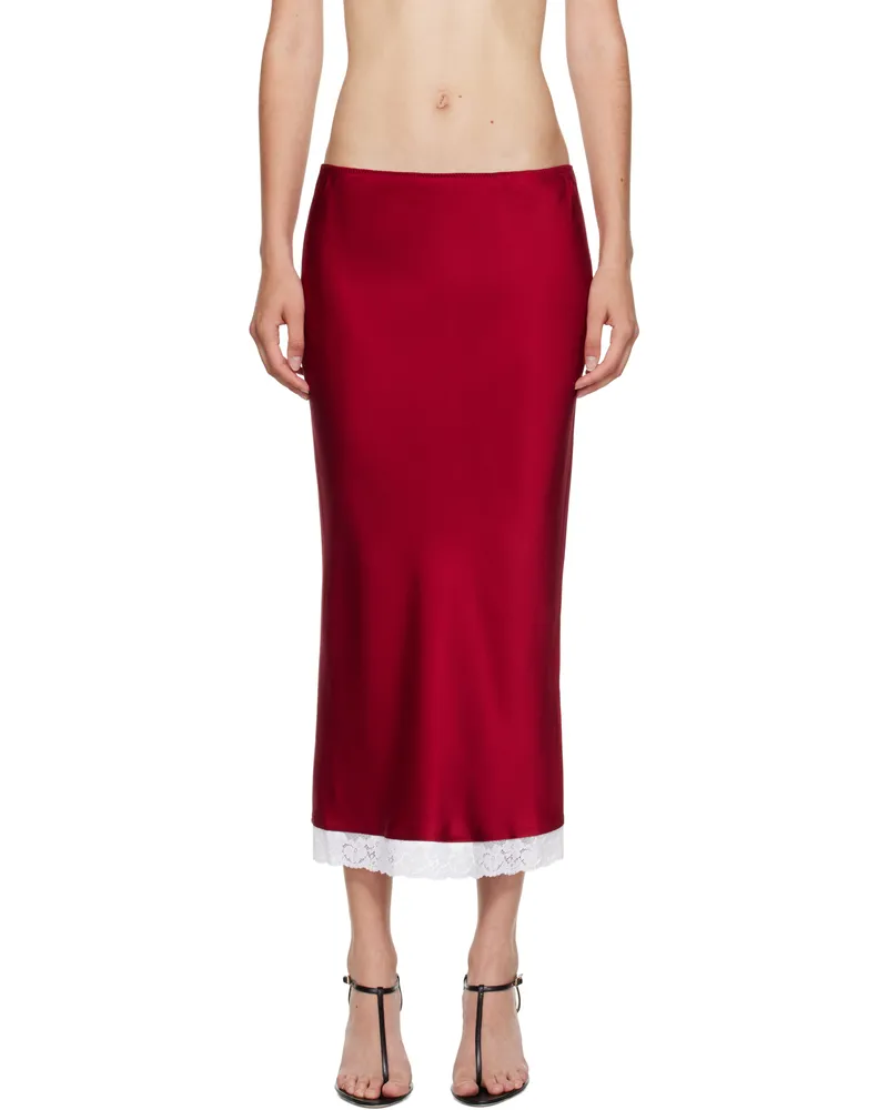 Victoria Beckham Red Lace Trim Slip Midi Skirt Rose