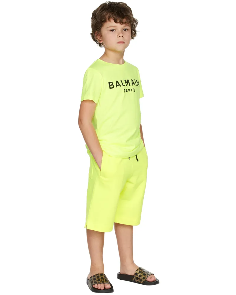 Balmain Kids Yellow Small Logo Shorts 290bc