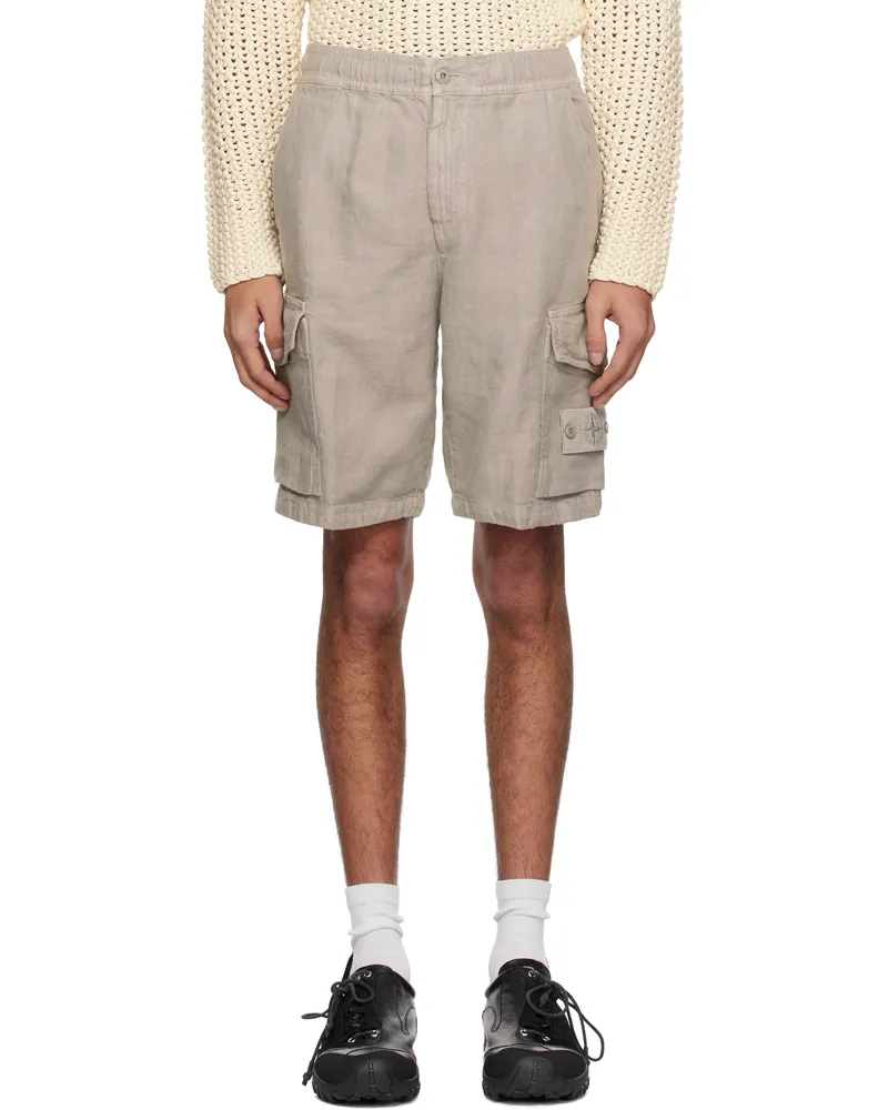 Stone Island Gray Diagonal Linen Cargo Shorts V0064