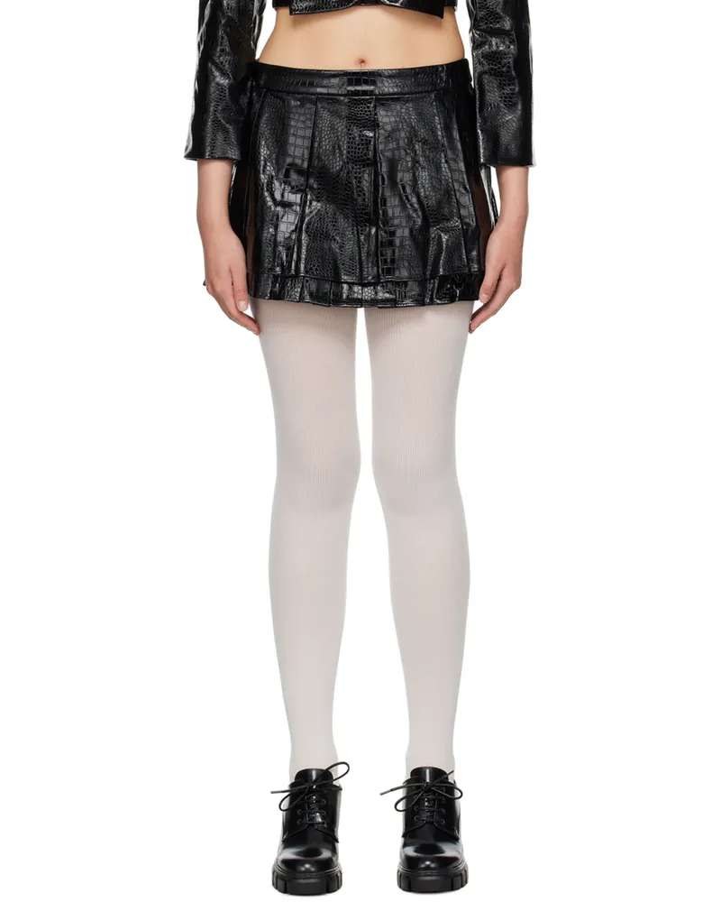 SHUSHU/TONG Black Pleated Faux-Leather Miniskirt Ba100