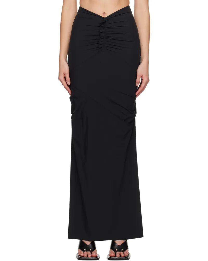 Paris Georgia Black Minimal Ruffle Maxi Skirt Black