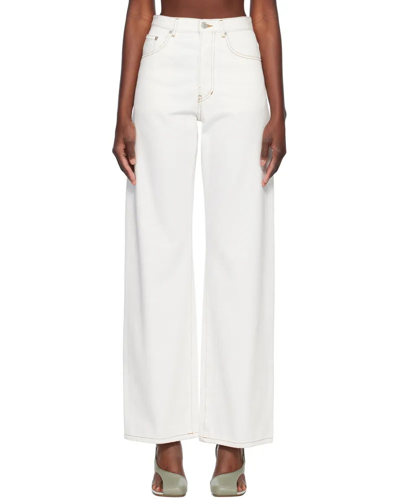 Dries van Noten Off-White Contrast Stitching Jeans 008
