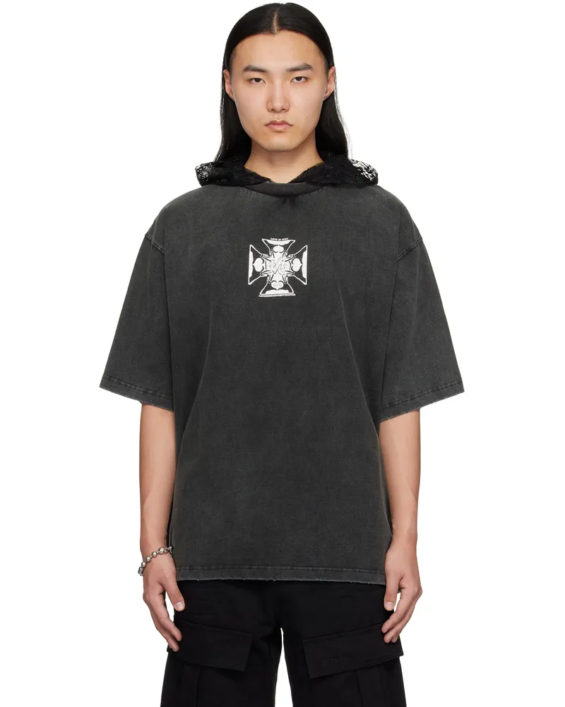 WE 11 DONE Black Heart Cross Layered T-shirt Black