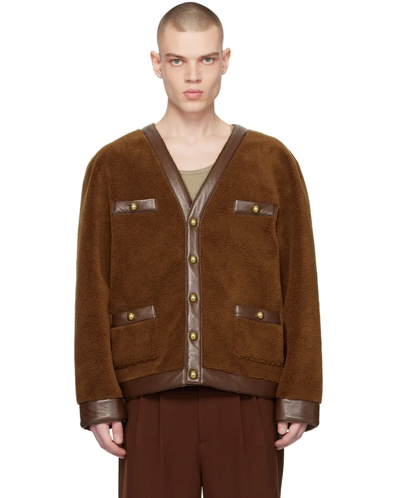 CALVINLUO Brown Y-Neck Cardigan Brown