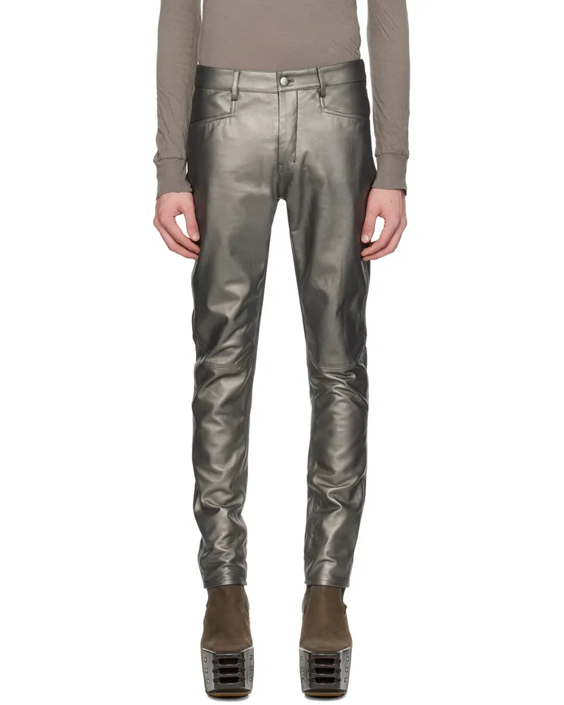 Rick Owens Gunmetal Tyrone Leather Pants 68