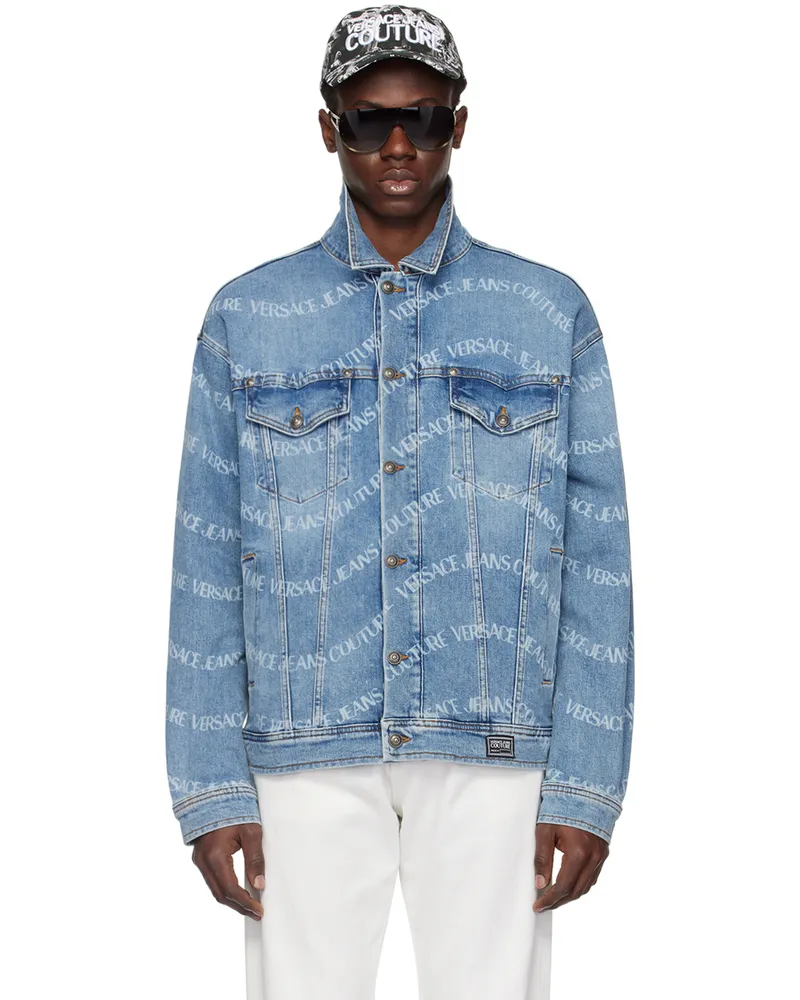 Versace Jeans Blue Pattern Denim Jacket E904
