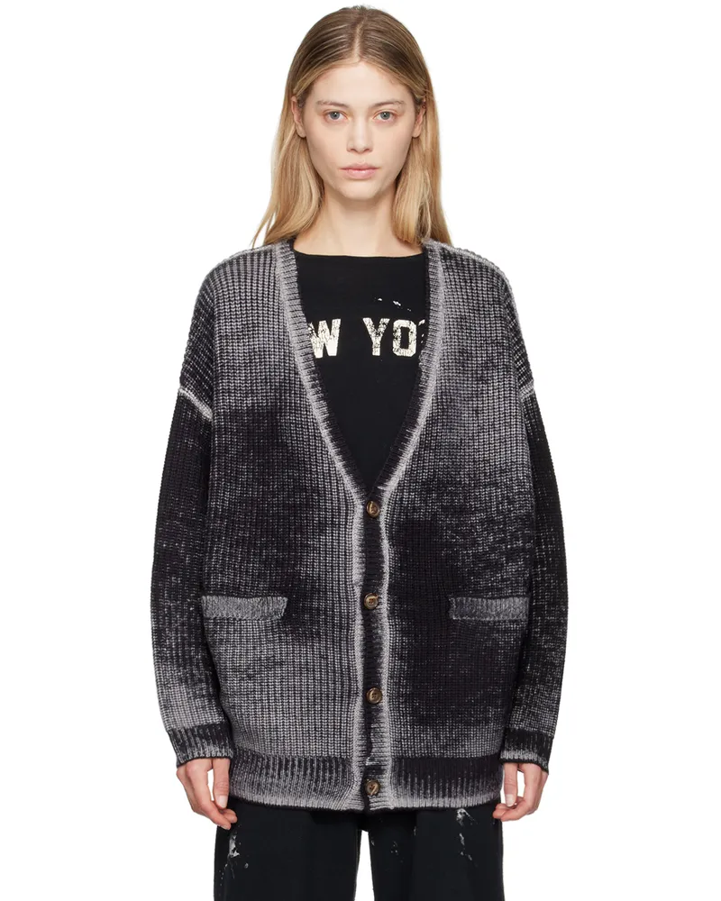R13 Black & Gray Oversized Cardigan Black