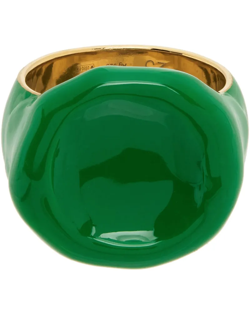 Bottega Veneta Green & Gold Seal Ring 3707-grass