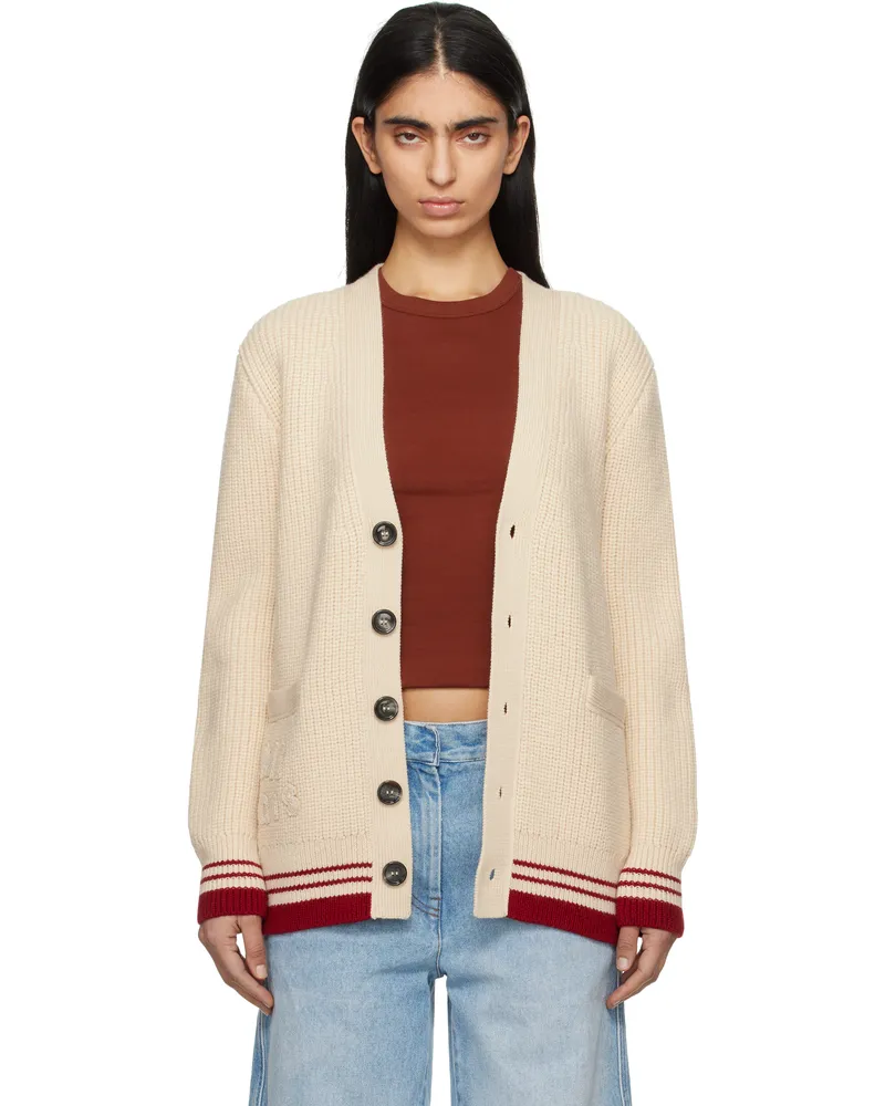 AMI Paris Beige Wool Ribbed Cardigan White