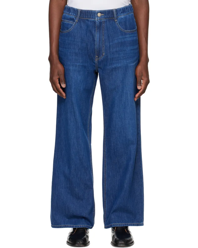 SOLID HOMME Blue Wide Bootcut Jeans 426l