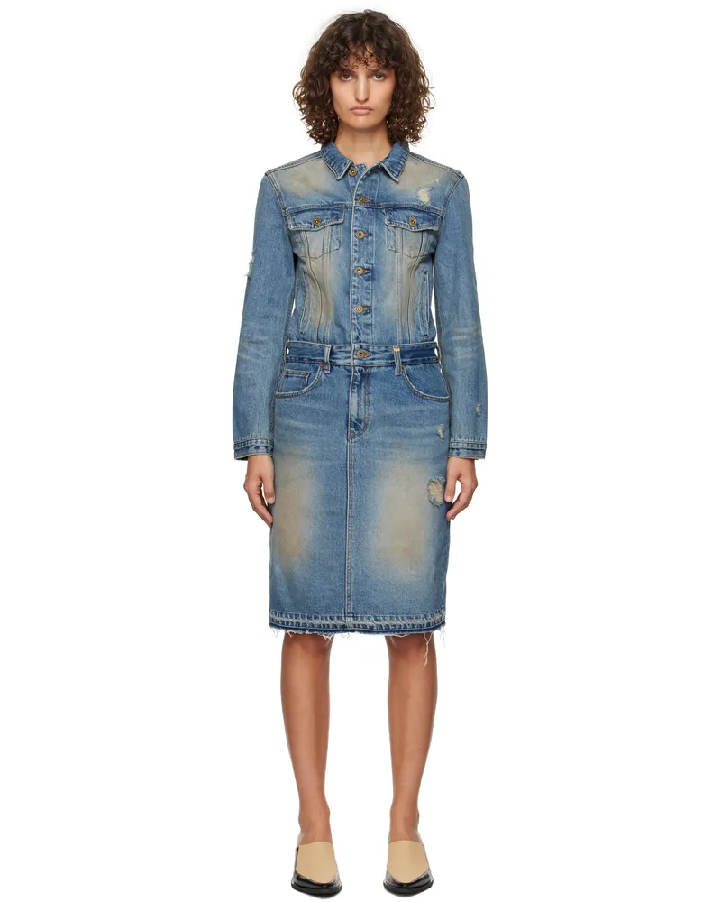 WE 11 DONE Blue Washed Denim Midi Dress Blue