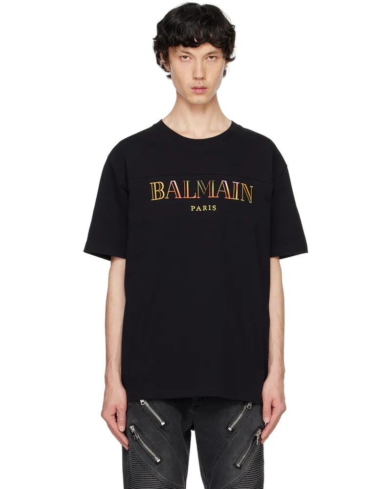 Balmain Black Vintage 'Balmain' Embroidered T-shirt Eah