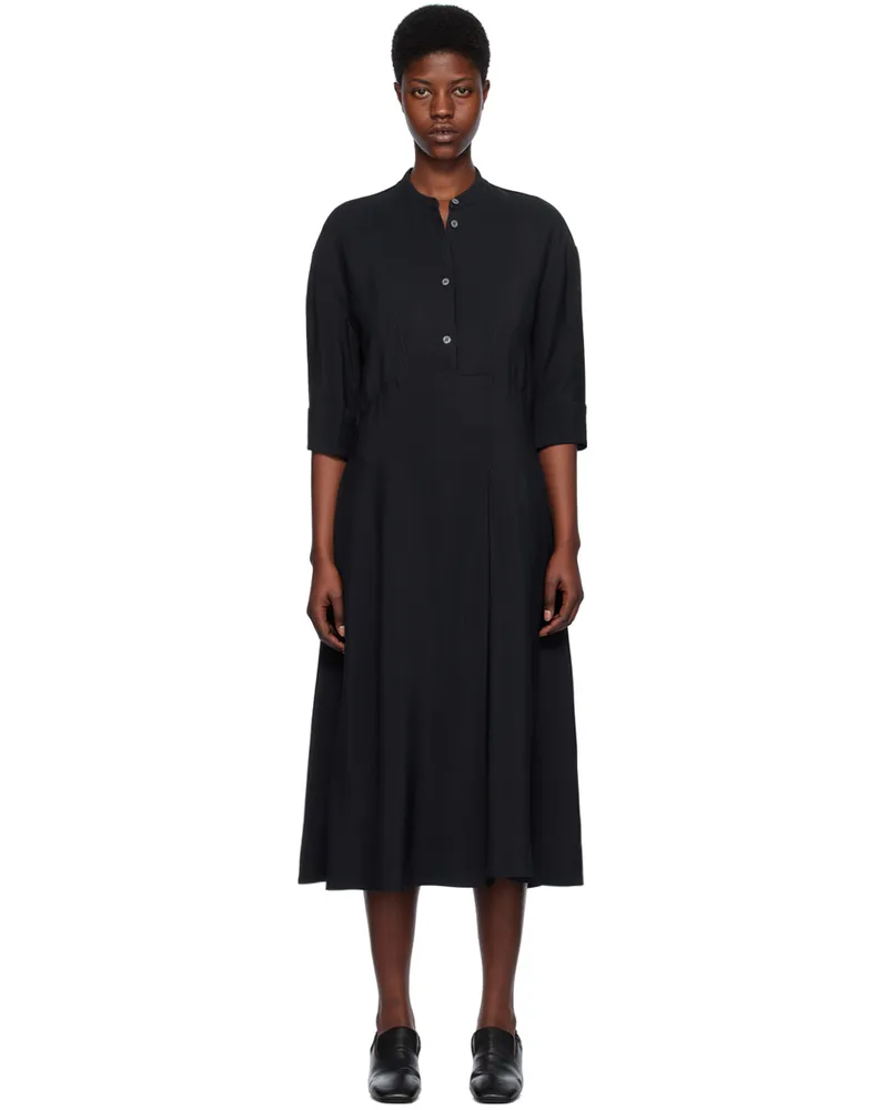 Studio Nicholson Navy Half Placket Midi Dress Darkest