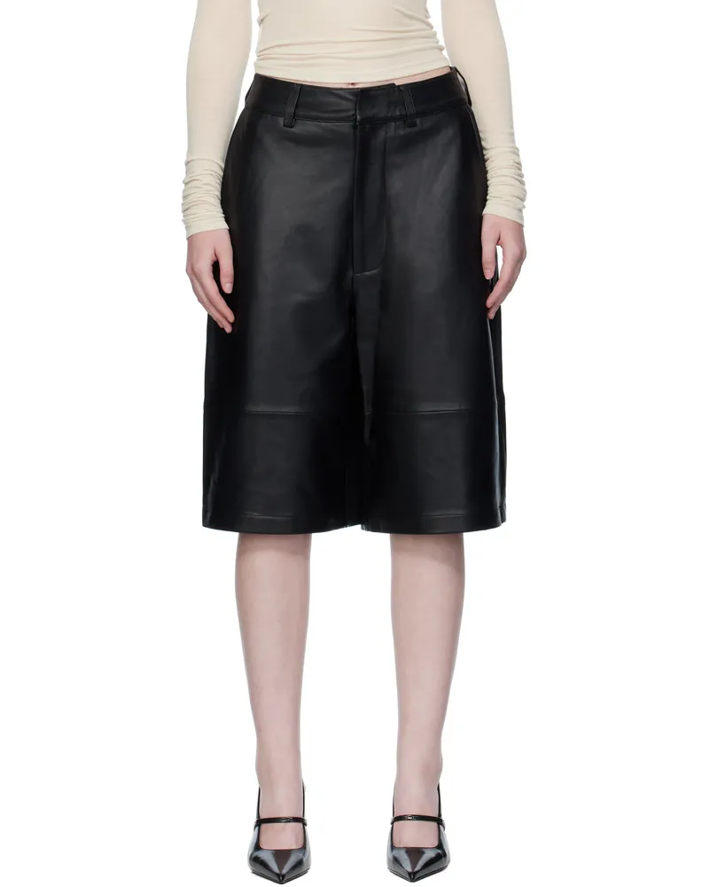 FRANKIE Shop Black Olivia Leather Bermuda Shorts 100-black