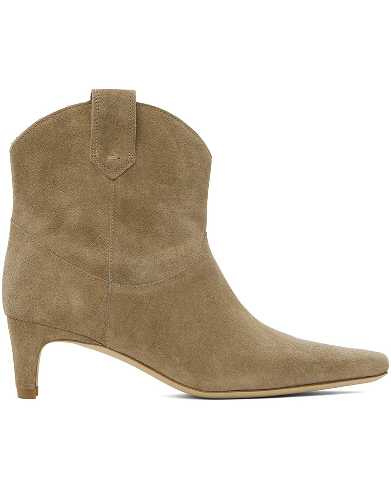 STAUD Taupe Western Wally Ankle Boots Dune
