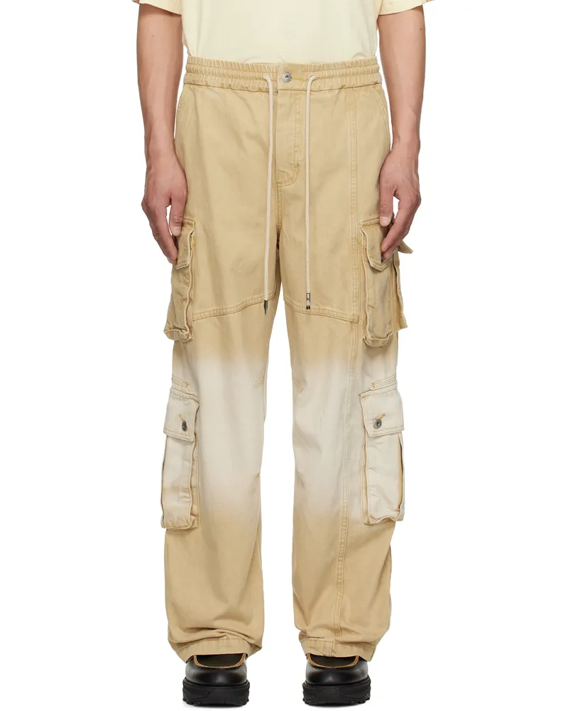 Feng Chen Wang Beige & Off-White Gradient Denim Cargo Pants Beige