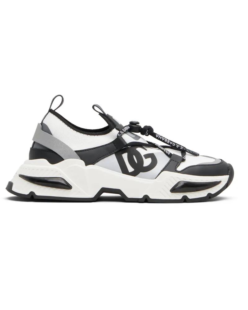 Dolce & Gabbana Kids White & Black DG Logo Mesh Airmaster Sneakers 8b926
