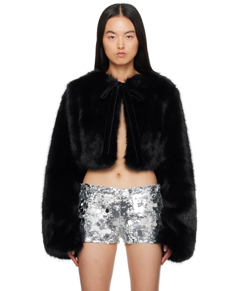 GUIZIO Black Alyana Faux Fur Jacket Black