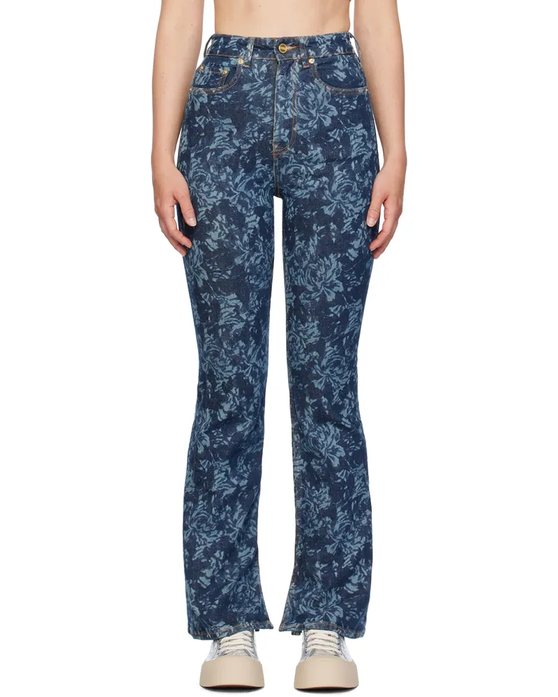Ganni Blue Lazer Bootcut Slit Iry Jeans 566