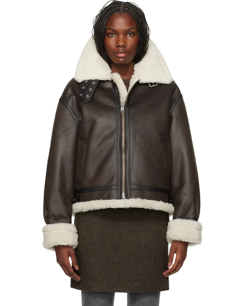 Dunst Brown Loose Fit Line Faux-Shearling Jacket Brown