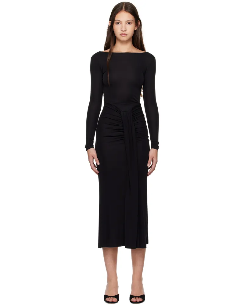 STAUD Black Gres Midi Dress Blk