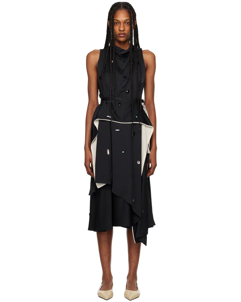 3.1 phillip lim Black Draped Cascade Midi Dress Mi401