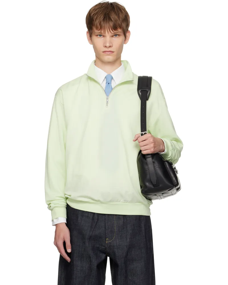 AURALEE Green Light Wool Sweat Half Zip Sweatshirt Pale