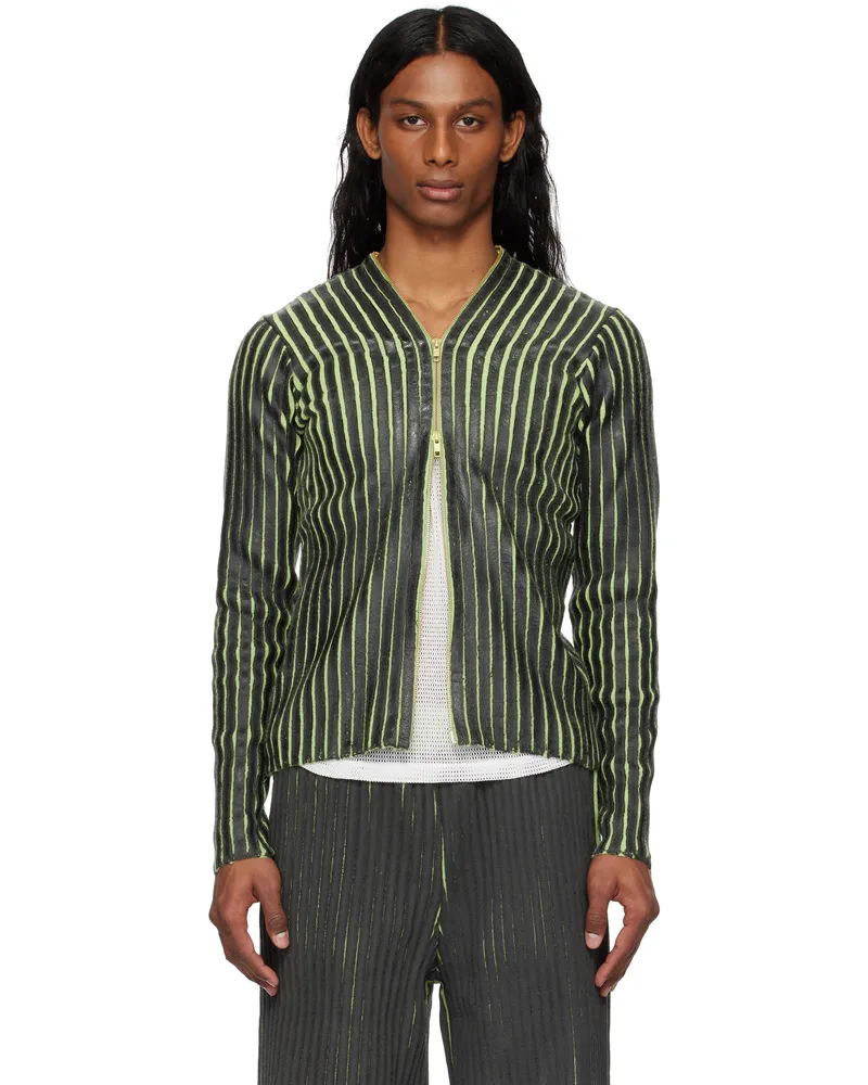 Stanley Raffington Black & Green Plated Knit Jacket Black
