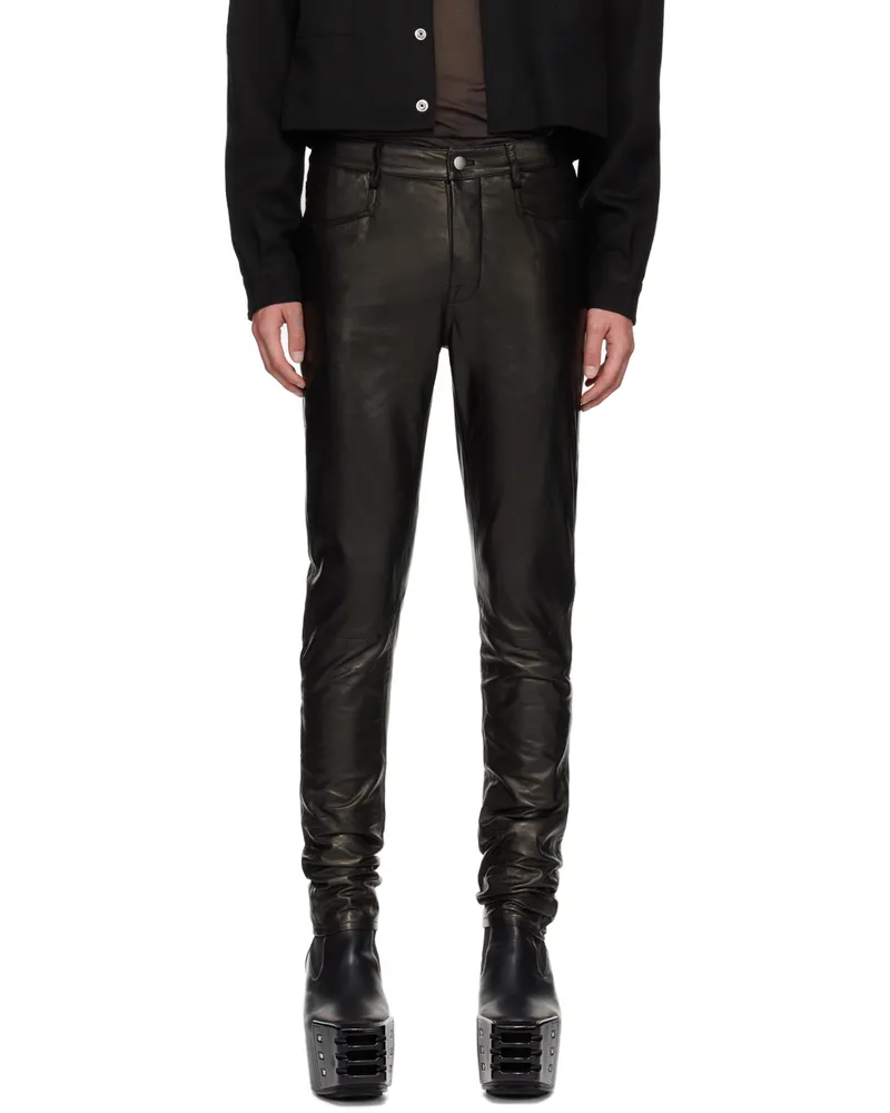 Rick Owens Black Porterville Tyrone Leather Pants Black