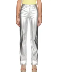 STAUD Silver Chisel Faux-Leather Trousers Slvr