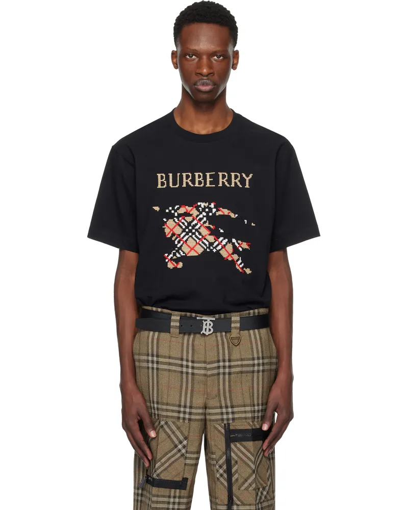 Burberry Black Cross Stitch EKD​ Cotton T-shirt Black