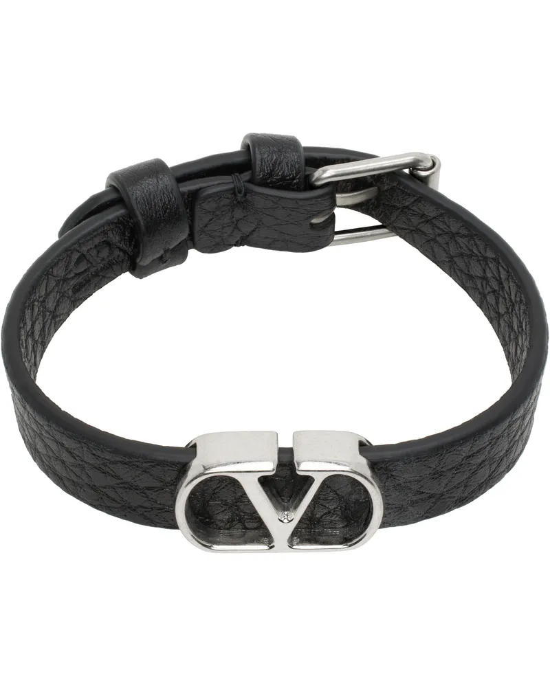 Valentino Garavani Black VLogo Signature Grainy Calfskin Bracelet 0no