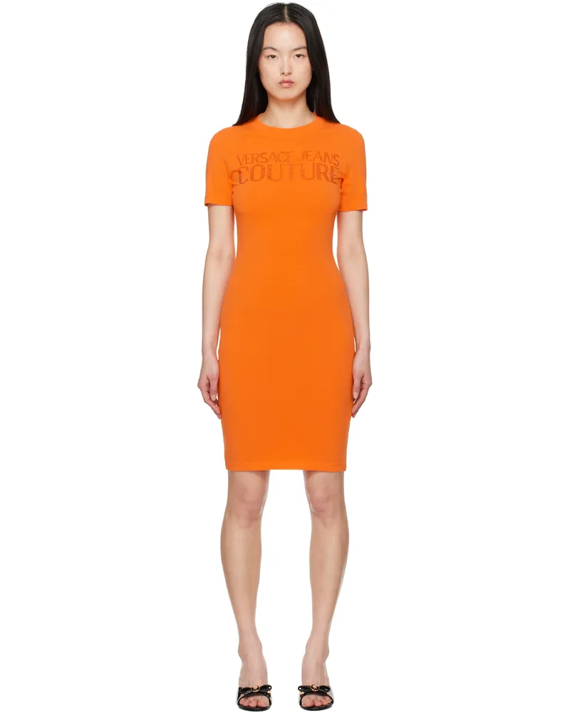 Versace Jeans Orange Crystal Logo Minidress E565