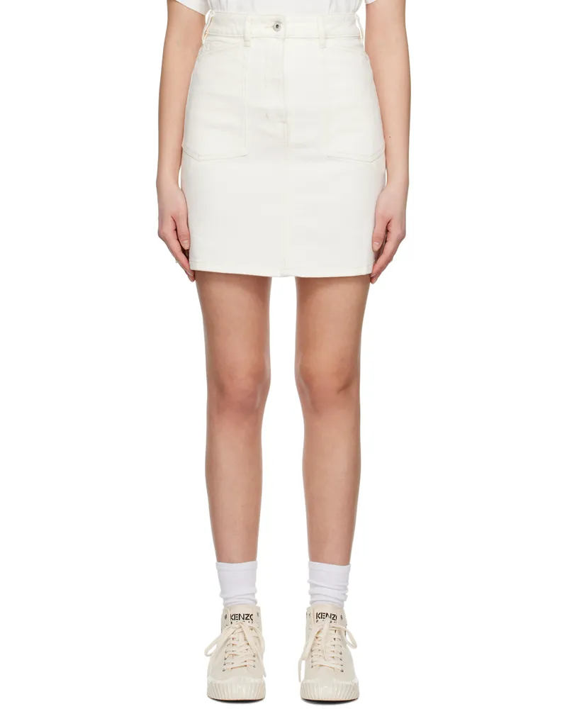 Kenzo White Kenzo Paris Patch Denim Miniskirt Wb