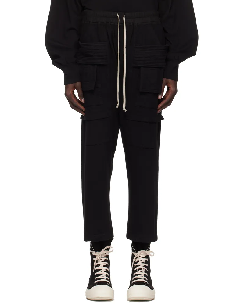 DRKSHDW by Rick Owens Black Porterville Creatch Cropped Drawstring Cargo Pants 09