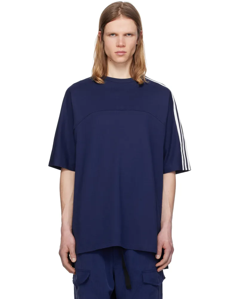 Y-3 Blue 3-Stripes Short Sleeve T-shirt Blue