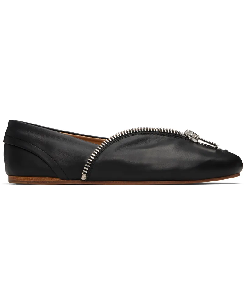 J.W.Anderson Black Biker Zip Leather Ballerina Flats 999