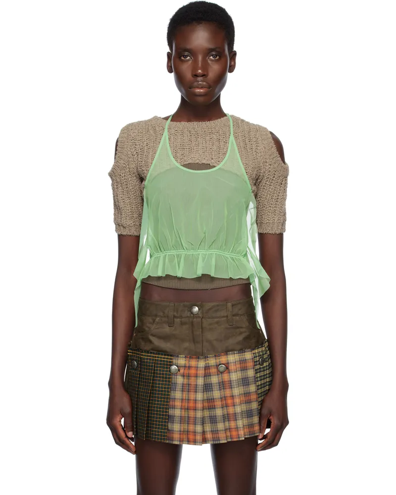 Andersson Bell Beige & Green Cut-Out Combination Knit Sweater Beige
