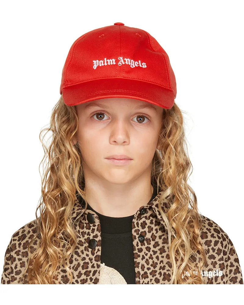 Palm Angels Kids Red Embroidered Cap Red